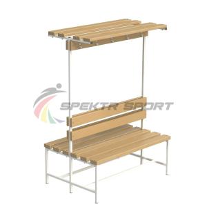 Купить Скамейка с вешалкой и полкой для раздевалок двухсторонняя (цельная) 1200 мм в Екатеринбурге 